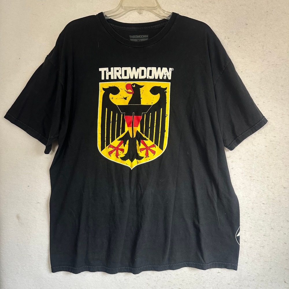 Throwdown MMA T Shirt Mens XL Black German Eagle Crest Graphic Tee Made in USA